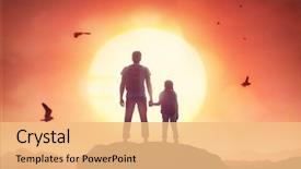  Presentation with father son and looking - Amazing slide set having happy bird - kid and dad look backdrop and a coral colored foreground