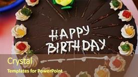 Presentation with children birthday - Colorful slide deck enhanced with happy birtday - cake for children at birthday backdrop and a tawny brown colored foreground