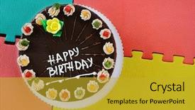  Presentation with birtday - Theme having happy birtday - cake for children at birthday background and a gold colored foreground