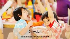  Presentation with children birthday - Slides having happy birtday - children having fun at birthday background and a  colored foreground