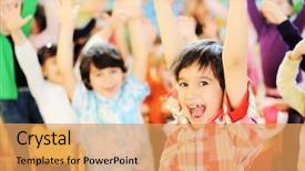  Presentation with children birthday - PPT theme with happy birtday - children having fun at birthday background and a yellow colored foreground