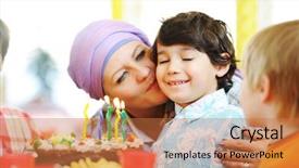  Presentation with birtday - PPT theme having happy birtday - children having fun at birthday background and a coral colored foreground