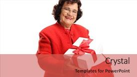 Presentation with gift - Cool new slides with happy birthday 70 - elderly woman holding a gift backdrop and a red colored foreground