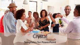  Presentation with home black family - Colorful presentation theme enhanced with happy birthday 70 - middle aged black man opening backdrop and a coral colored foreground