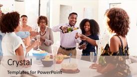  Presentation with home black family - PPT theme having happy birthday 70 - middle aged black man pouring background and a coral colored foreground