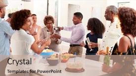  Presentation with home black family - Slide set enhanced with happy birthday 70 - middle aged black man pouring background and a coral colored foreground