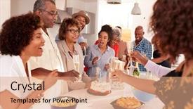  Presentation with home black family - Beautiful PPT theme featuring happy birthday 70 - three generation black family raising backdrop and a coral colored foreground