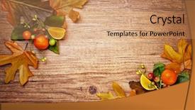  Presentation with birthday banner - Presentation design featuring happy birthday banner - autumn concept with leaves background and a coral colored foreground