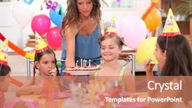  Presentation with party - Amazing slide deck having happy birthday banner - child party backdrop and a coral colored foreground