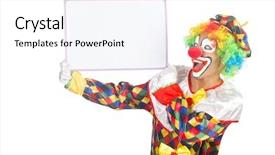  Presentation with birthday banner - Slide deck with happy birthday banner - clown with blank board background and a sky blue colored foreground