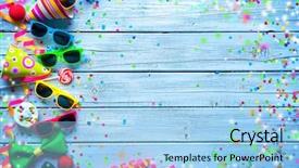  Presentation with birthday banner - Slide set featuring happy birthday banner - colorful carnival background with party background and a light blue colored foreground