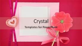  Presentation with greeting card - Presentation design consisting of happy birthday banner - flower-heart lollipop and paper greeting background and a coral colored foreground