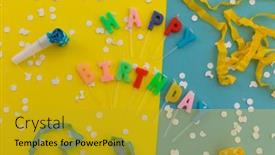  Presentation with party candles - Slides featuring happy-birthday-candles-with-confetti background and a gold colored foreground