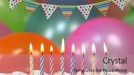  Presentation with happy birthday cake - Slide set featuring happy birthday celebration with balloons background and a coral colored foreground