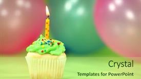  Presentation with happy birthday cake - Cool new PPT layouts with happy birthday celebration with balloons backdrop and a mint green colored foreground