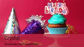  Presentation with happy birthday - Beautiful slides featuring happy birthday cupcake on stand backdrop and a red colored foreground