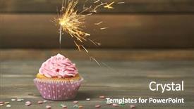  Presentation with cupcake - Amazing slide deck having happy birthday cupcakes pink - cupcake with sparkler on table backdrop and a violet colored foreground