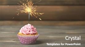  Presentation with pink birthday - Amazing slide set having happy birthday cupcakes pink - cupcake with sparkler on table backdrop and a gray colored foreground