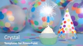  Presentation with happy birthday - Colorful theme enhanced with happy-birthday-cupcakes-with-candles backdrop and a teal colored foreground