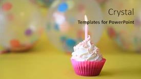  Presentation with happy birthday - PPT theme having happy-birthday-cupcakes-with-candles background and a coral colored foreground