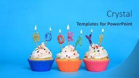  Presentation with happy birthday - Theme featuring happy-birthday-cupcakes-with-candles background and a light gray colored foreground