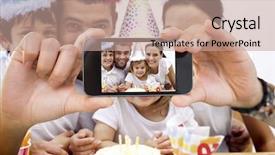  Presentation with hand holding puzzle piece - Presentation theme featuring happy birthday father - composite image of hand holding background and a coral colored foreground