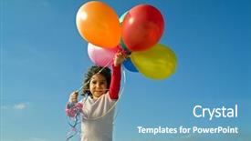 Presentation with balloons blue - Slide set having happy birthday free - girl holding balloons against blue background and a  colored foreground