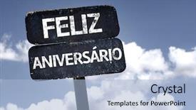  Presentation with memories - Slides featuring happy birthday in portuguese sign background and a light blue colored foreground