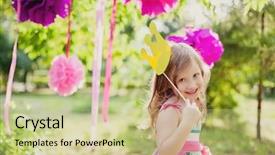  Presentation with crown - Beautiful presentation featuring happy birthday love - little girl with a toy backdrop and a soft green colored foreground