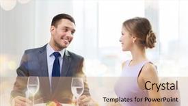  Presentation with main course - Presentation theme enhanced with happy birthday love - restaurant couple and holiday concept background and a coral colored foreground
