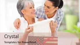  Presentation with aged - Beautiful slide set featuring happy birthday mom - excited middle aged mother looking backdrop and a coral colored foreground