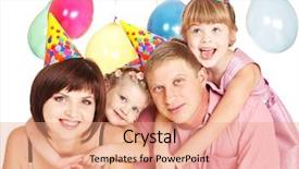  Presentation with annual party 2019 - PPT theme with happy birthday father - portrait pf a family background and a coral colored foreground