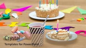  Presentation with happy birthday cake - Amazing PPT theme having happy birthday party still life backdrop and a  colored foreground
