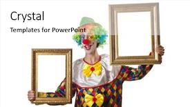  Presentation with clown - Theme consisting of happy birthday photo frame - funny clown on the white background and a  colored foreground
