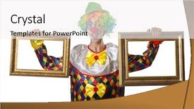  Presentation with clown - Presentation design consisting of happy birthday photo frame - funny clown on the white background and a  colored foreground