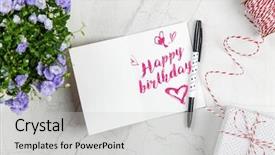  Presentation with postcard - Beautiful PPT theme featuring happy birthday postcard backdrop and a light gray colored foreground