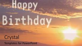  Presentation with happy birthday - Cool new PPT layouts with happy birthday text on beautiful sunrise background backdrop and a coral colored foreground
