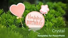  Presentation with happy birthday card - PPT theme having happy-birthday-text-on-gift background and a tawny brown colored foreground