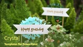  Presentation with happy birthday card - PPT theme with happy-birthday-text-on-paper background and a tawny brown colored foreground