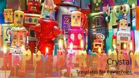  Presentation with robot - Beautiful theme featuring happy bithday candels and vintage backdrop and a red colored foreground