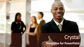  Presentation with black people - PPT theme enhanced with happy black business man background and a wine colored foreground