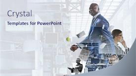  Presentation with black people - Presentation design enhanced with happy black businessman with other people working in office background and a sky blue colored foreground