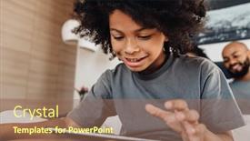  Presentation with black family - PPT theme with happy-black-little-boy-using background and a coral colored foreground