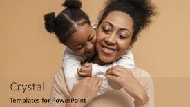 Presentation with daughter - PPT theme with happy-black-mother-and-daughter background and a coral colored foreground