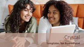  Presentation with new order - Slide deck with happy-black-woman-in-white background and a coral colored foreground