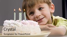  Presentation with happy birthday cake - Beautiful PPT theme featuring happy blond boy with birthday backdrop and a soft green colored foreground