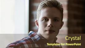  Presentation with clothes - Theme having happy-blond-guy-in-casual background and a  colored foreground