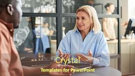  Presentation with round table - PPT layouts enhanced with happy-blond-mature-woman background and a tawny brown colored foreground