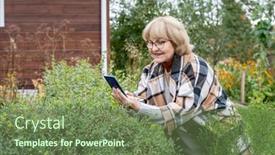  Presentation with country photo - Cool new slides with happy-blond-senior-female backdrop and a tawny brown colored foreground
