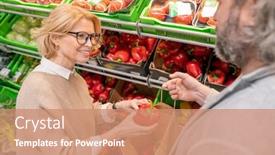  Presentation with capsicum - PPT theme featuring happy-blond-woman-choosing-red background and a coral colored foreground